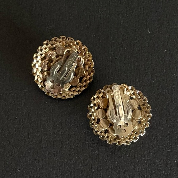 Vintage Weiss Rhinestone Earrings Pink and Purple Cocktail Clips - Picture 3 of 5